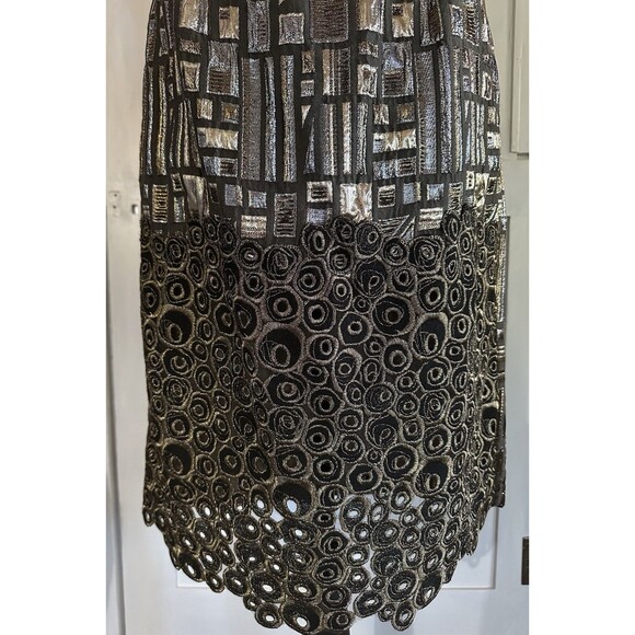 Tia Cibani Vintage Vogue Artistic Pencil Skirt Metallic Geometrical Design Sz 8 - Picture 2 of 11